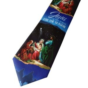 Joyland Mens Nativity Scene Necktie Jesus Is The Reason For The Season Blue Tie